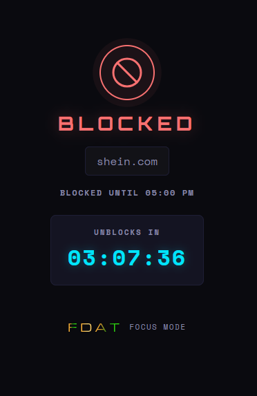 Focus Mode blocked screen with unblock countdown